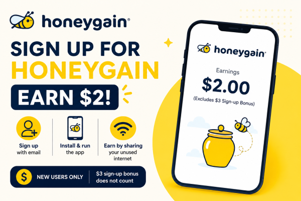 Honeygain Sign Up & Earn $2 (New Users Only)