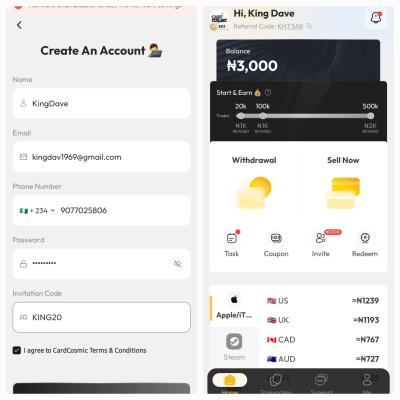 Download Card cosmic app use my code KING20 so you'll be able to withdraw 3,000 welcome bonus