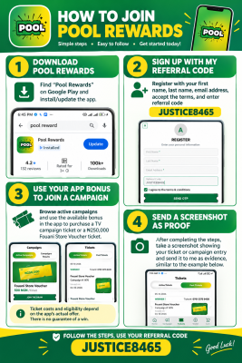 Download POOLREWARD and sign-up with my reffal code
